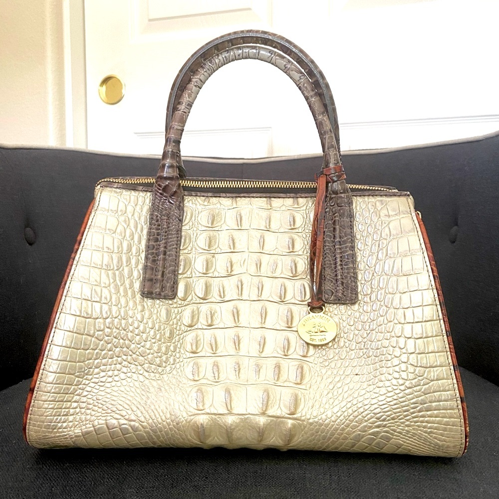 BRAHMIN Tri-Color Metallic Satchel Tote Small